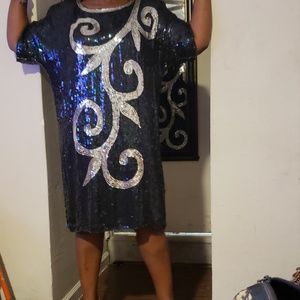 Blue JLB dress with silver sequin design